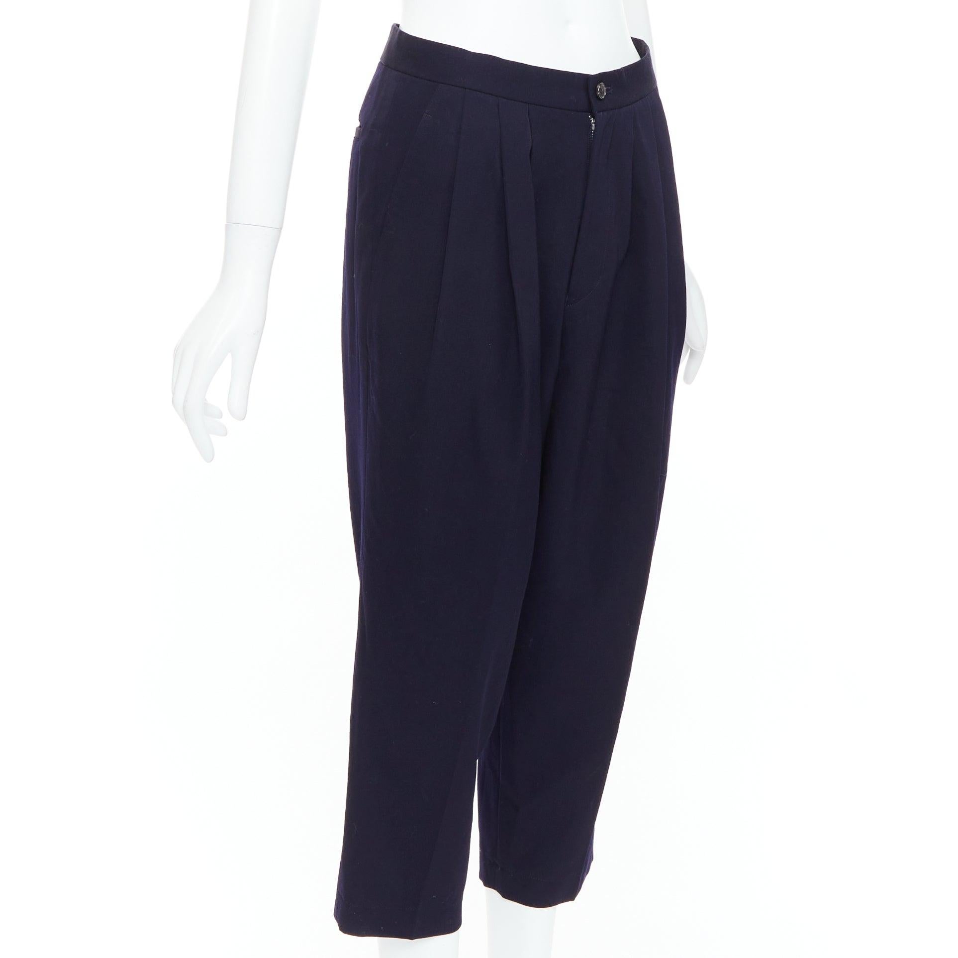 Black COMME DES GARCONS 2016 navy wool balloon cropped trousers S For Sale