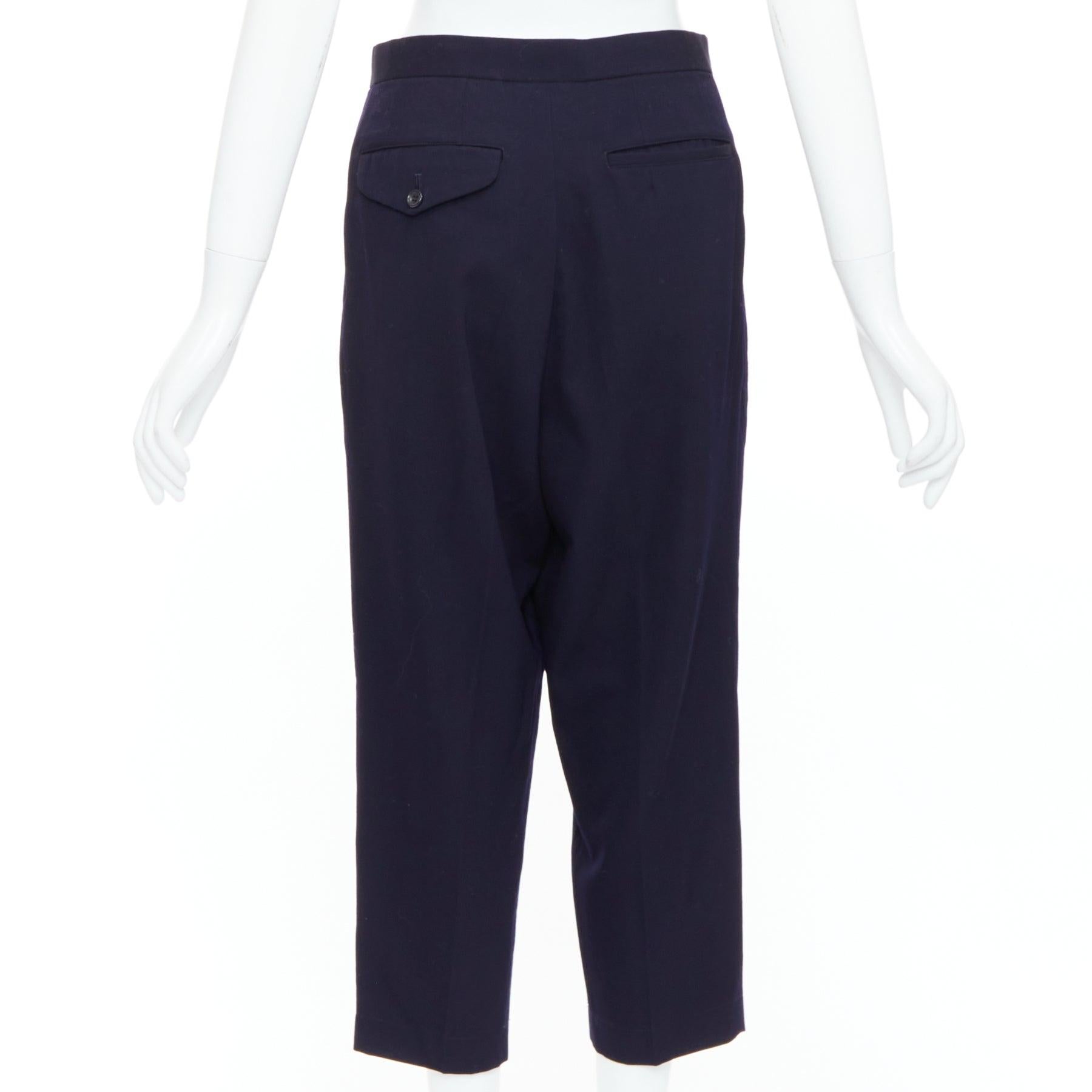 Women's COMME DES GARCONS 2016 navy wool balloon cropped trousers S For Sale