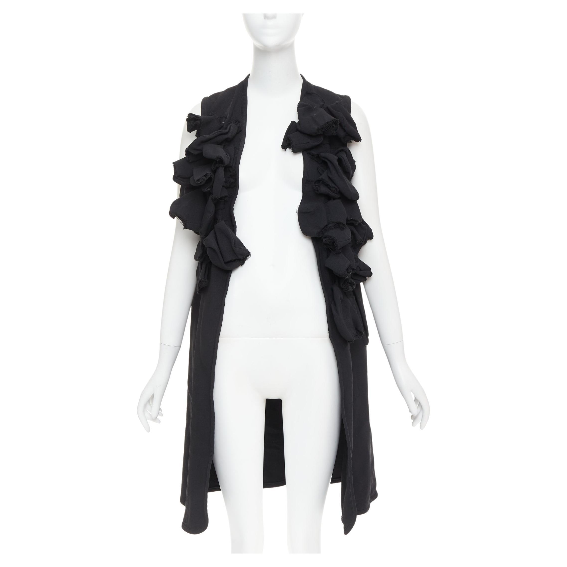 COMME DES GARCONS 2017 black raw edge ruffle double cloth serge long vest XS
