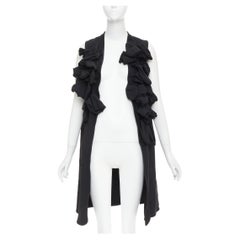 COMME DES GARCONS 2017 black raw edge ruffle double cloth serge long vest XS