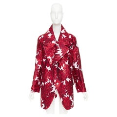COMME DES GARCONS 2020 inside out red floral brocade trapeze wide lapels coat XS