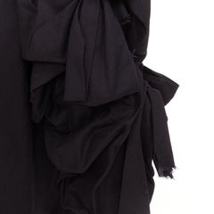 COMME DES GARCONS 2021 black twill cotton ruffled bow sleeve asymmetric coat S