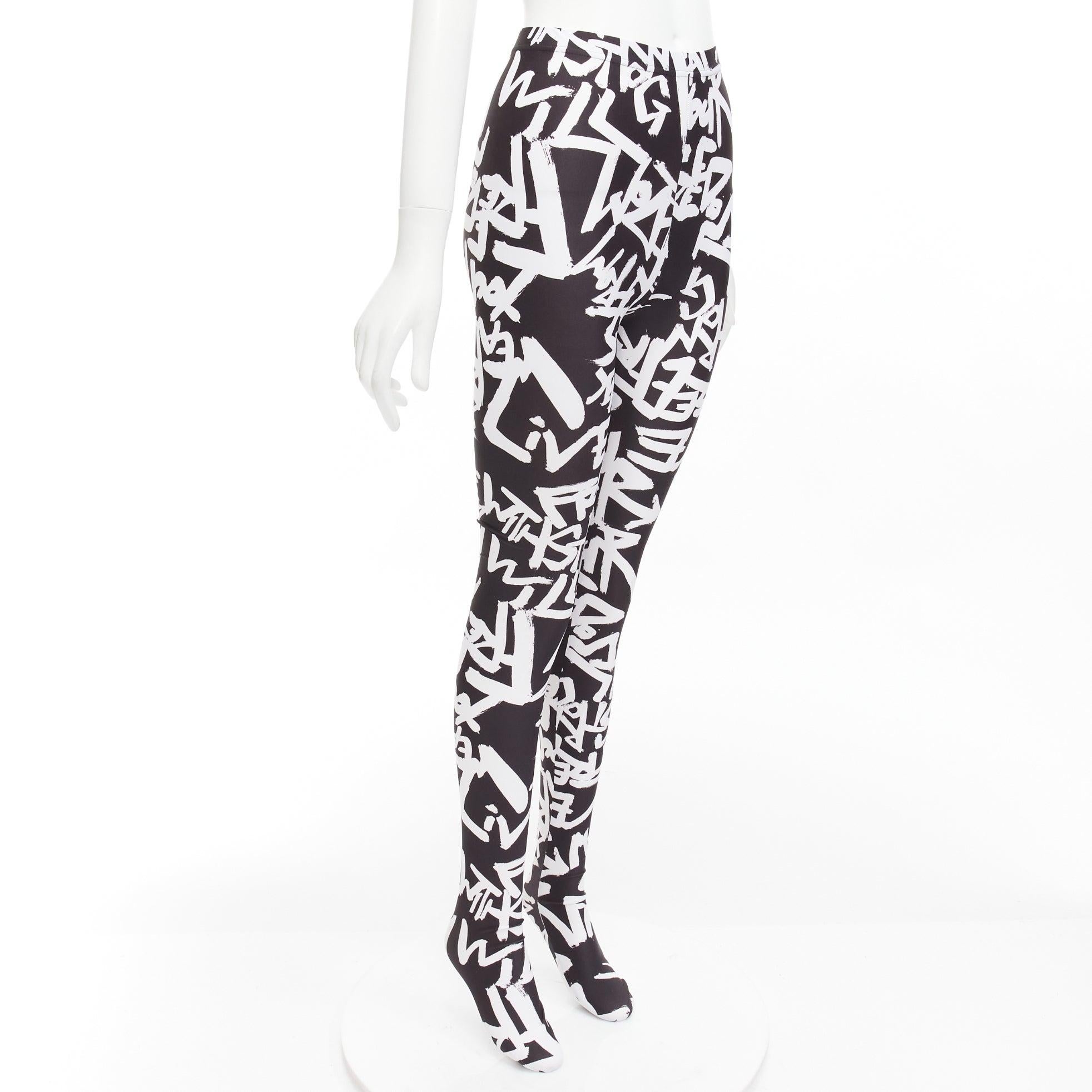 COMME DES GARCONS 2021 black white free graffiti skinny leggings XS In Excellent Condition For Sale In Hong Kong, NT