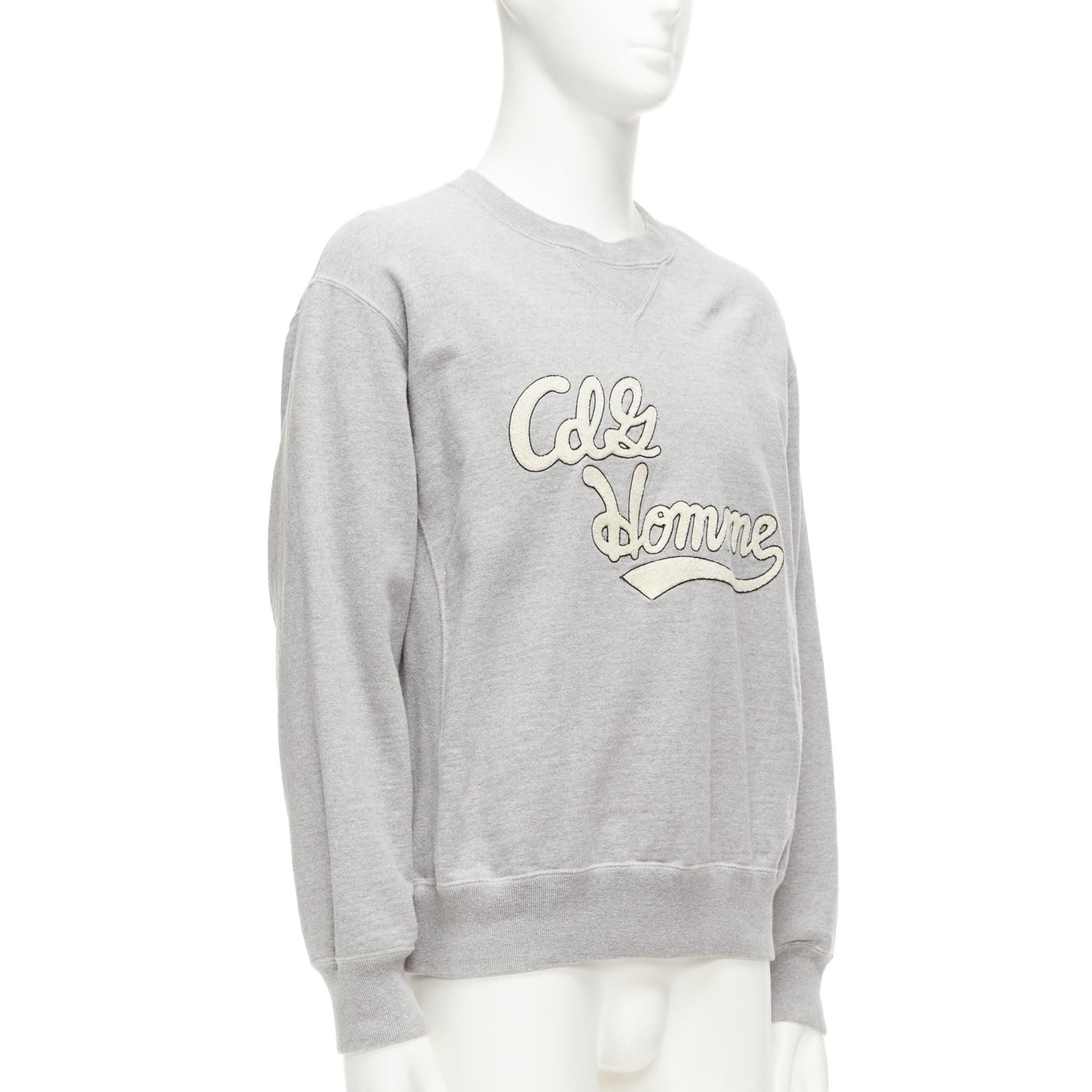 Grigio COMME DES GARCONS 2021 felpa varsity in cotone grigio bianco con logo M. in vendita