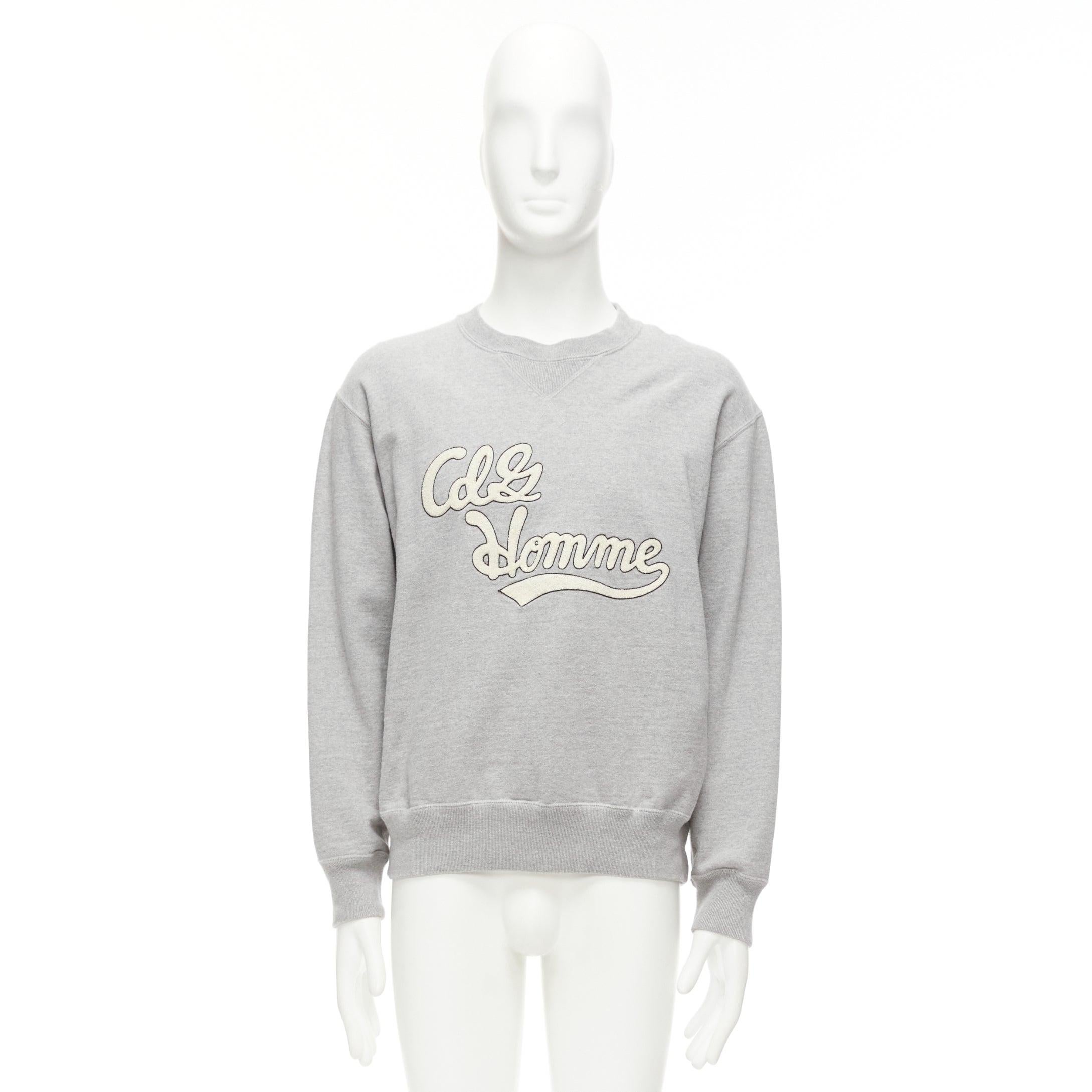 COMME DES GARCONS 2021 grey cotton white logo varsity sweatshirt M For Sale 5