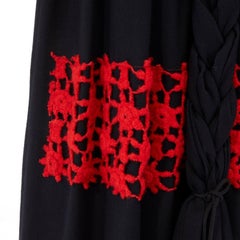 COMME DES GARCONS AD1988 black wool red embroidered braided front full skirt S