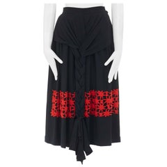 COMME DES GARCONS AD1988 black wool red embroidered braided front full skirt S