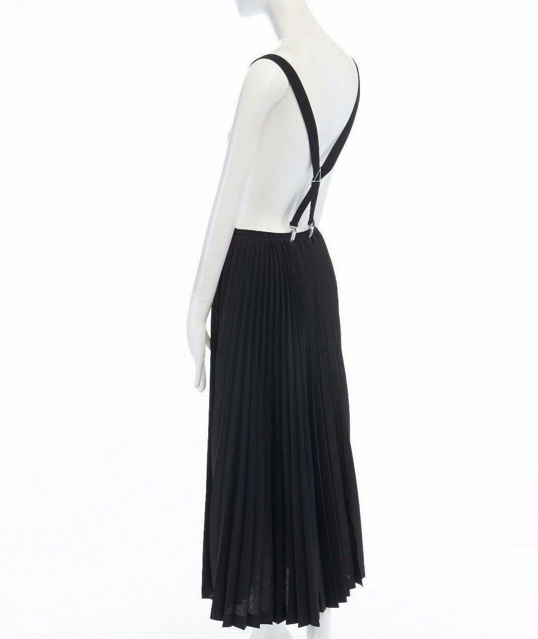 Black COMME DES GARCONS AD1992 black pleated polyester suspender strap midi skirt M