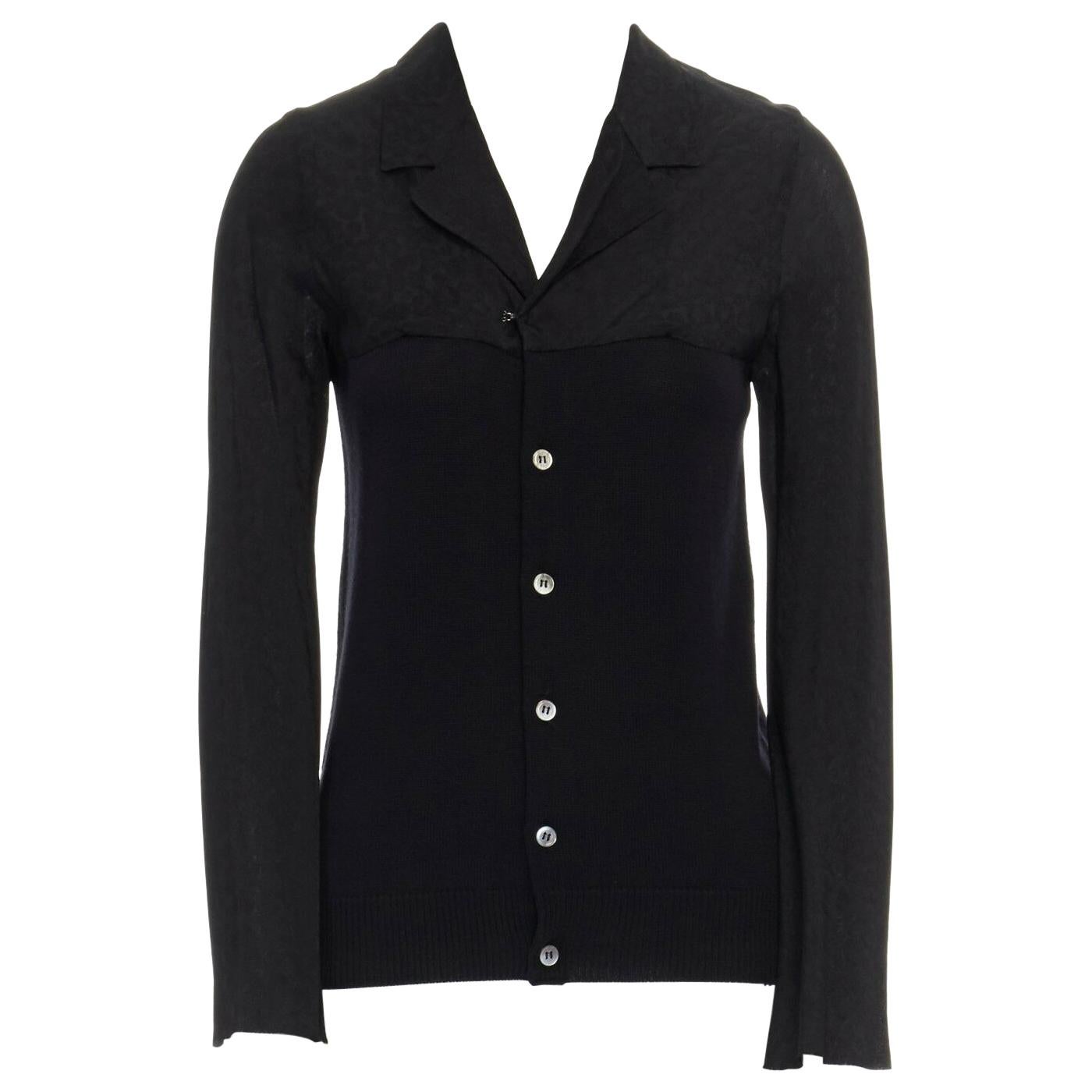COMME DES GARCONS AD1993 black silk floral reconstructed knitted cardigan S US4
