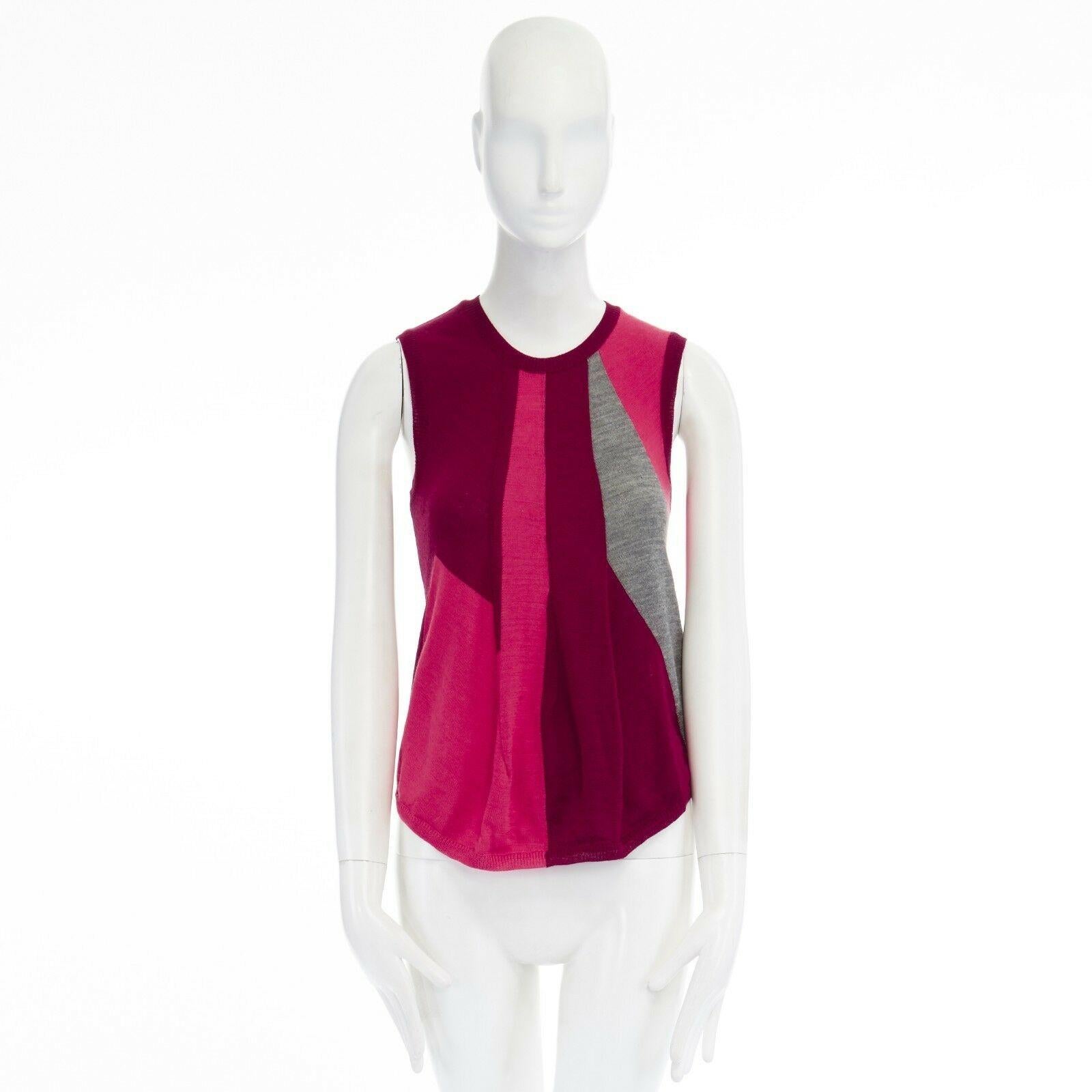 Pink COMME DES GARCONS AD1995 pink maroon grey colorblocked draped knitted vest S