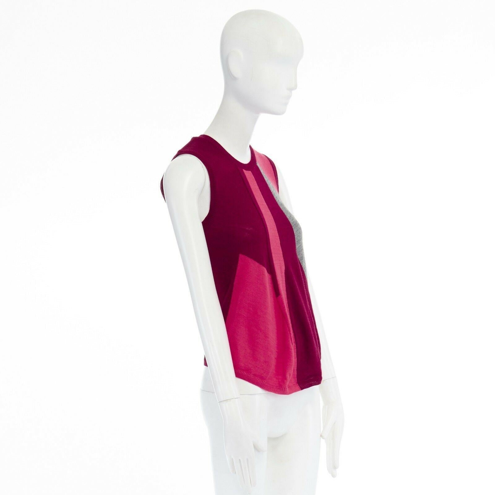 COMME DES GARCONS AD1995 pink maroon grey colorblocked draped knitted vest S In Good Condition In Hong Kong, NT