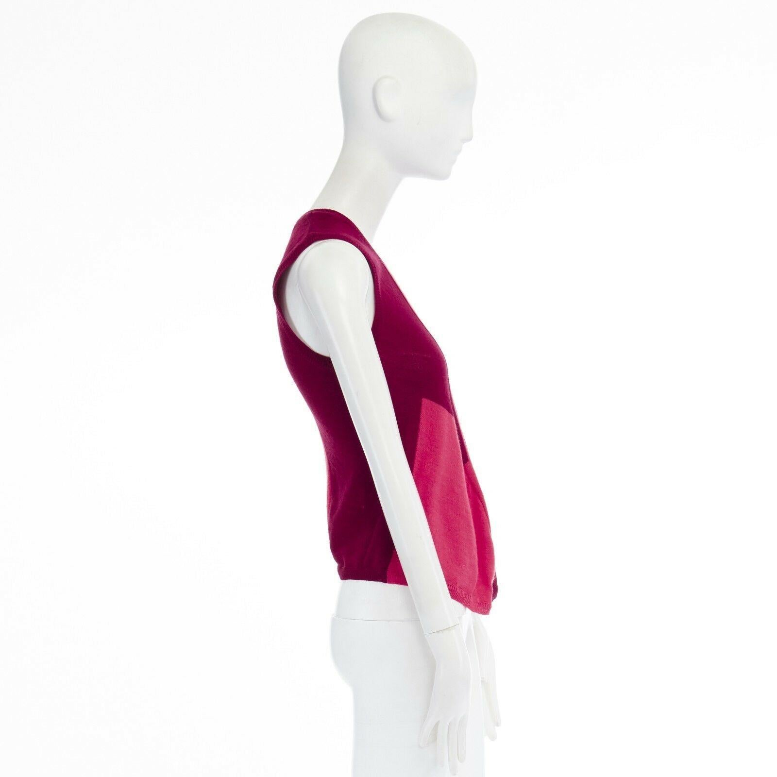 Women's COMME DES GARCONS AD1995 pink maroon grey colorblocked draped knitted vest S