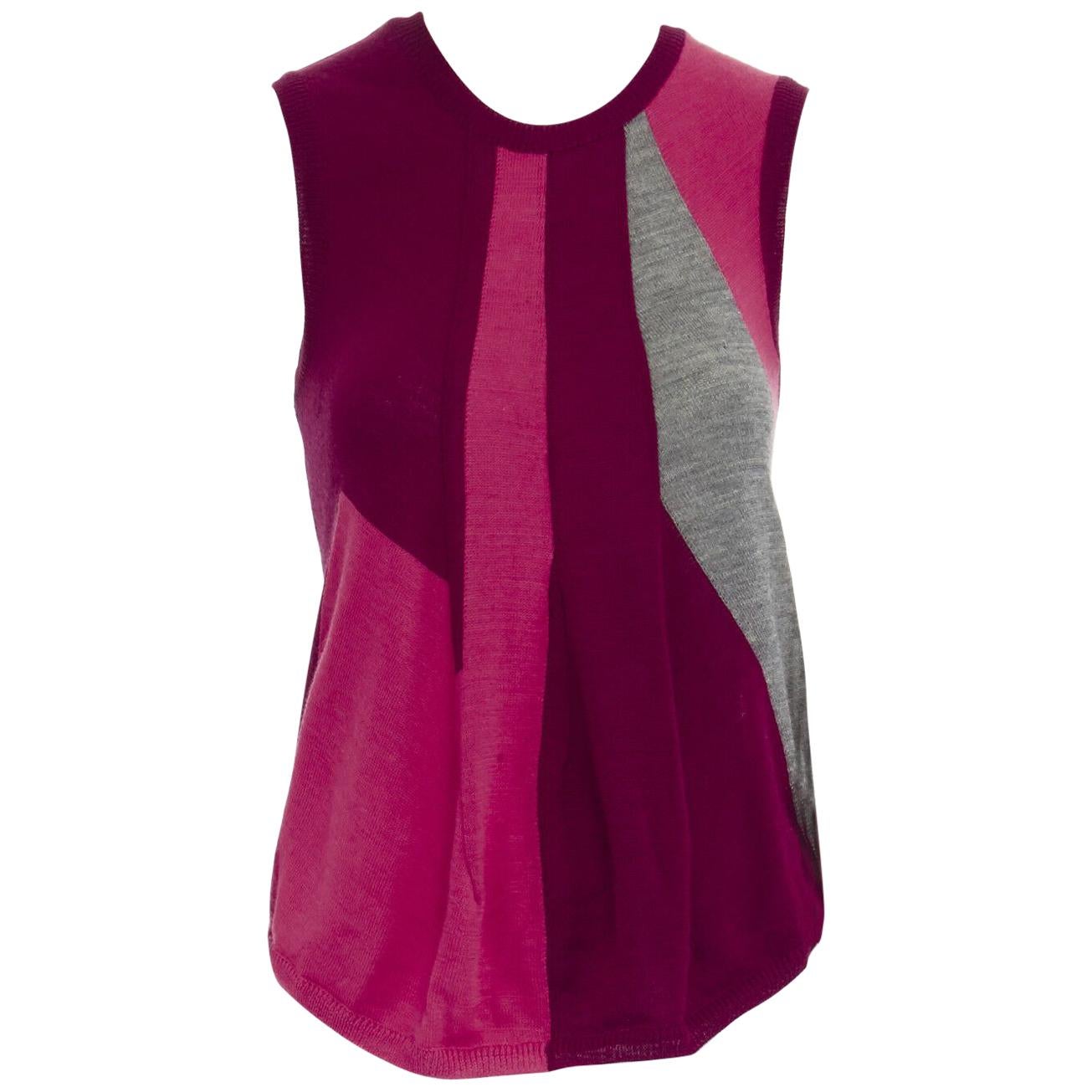 COMME DES GARCONS AD1995 pink maroon grey colorblocked draped knitted vest S