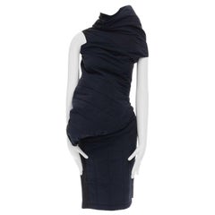 COMME DES GARCONS AD1996 Lumps Bumps navy blue padded irregular bodycon dress S