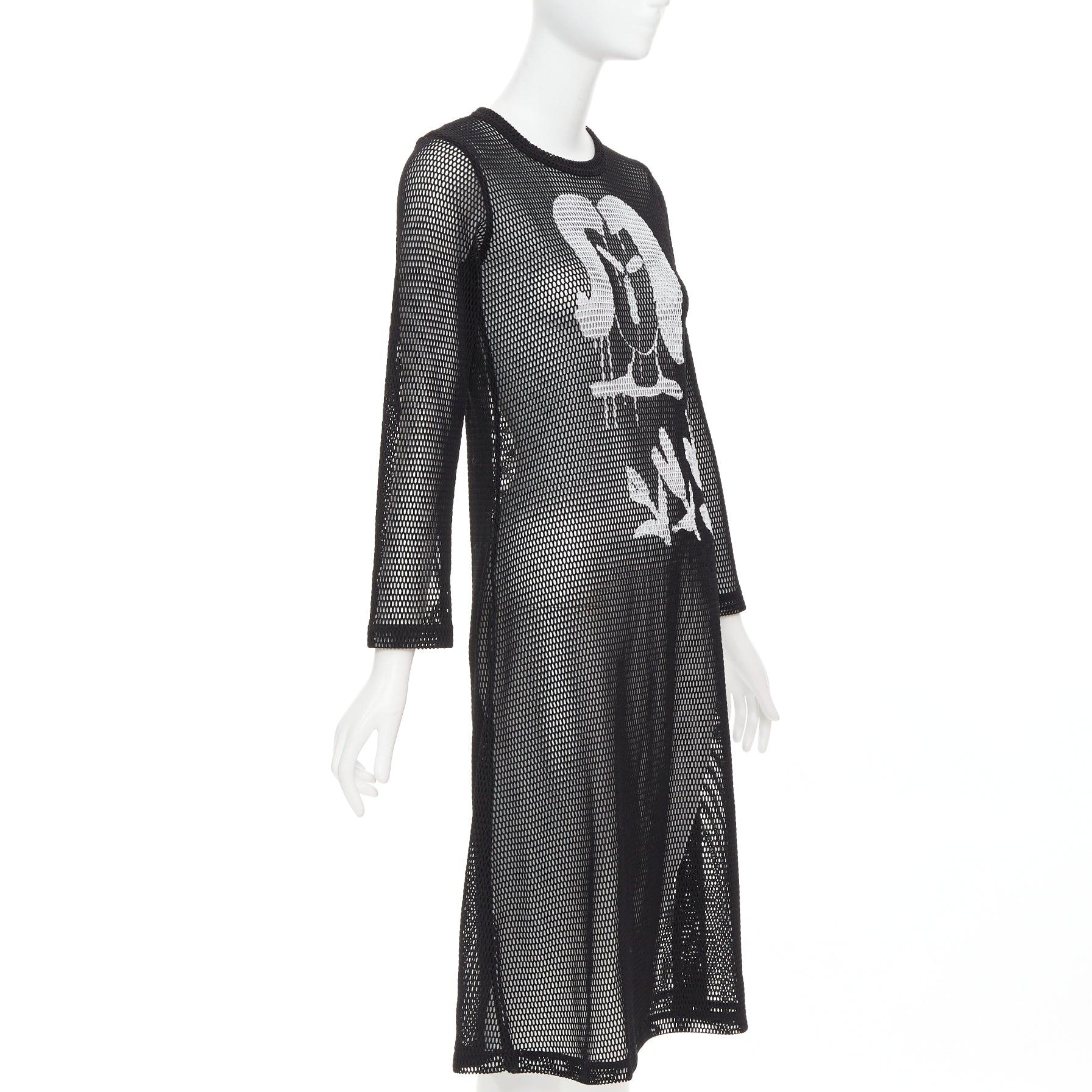 Nero COMME DES GARCONS Alisa Yoffe¬†2019 abito in rete bianco nero con volto astratto XS in vendita