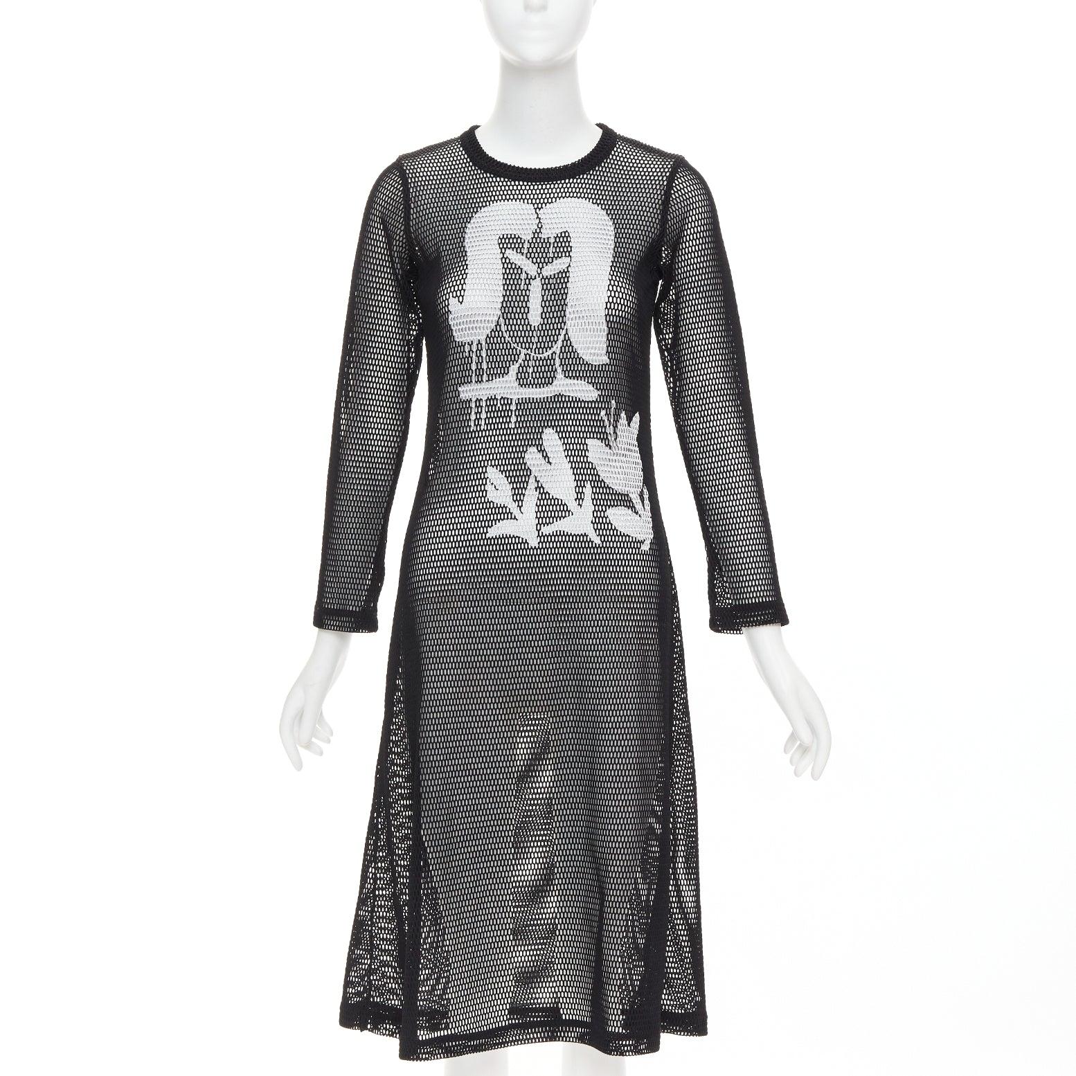 COMME DES GARCONS Alisa Yoffe¬†2019 abito in rete bianco nero con volto astratto XS in vendita
