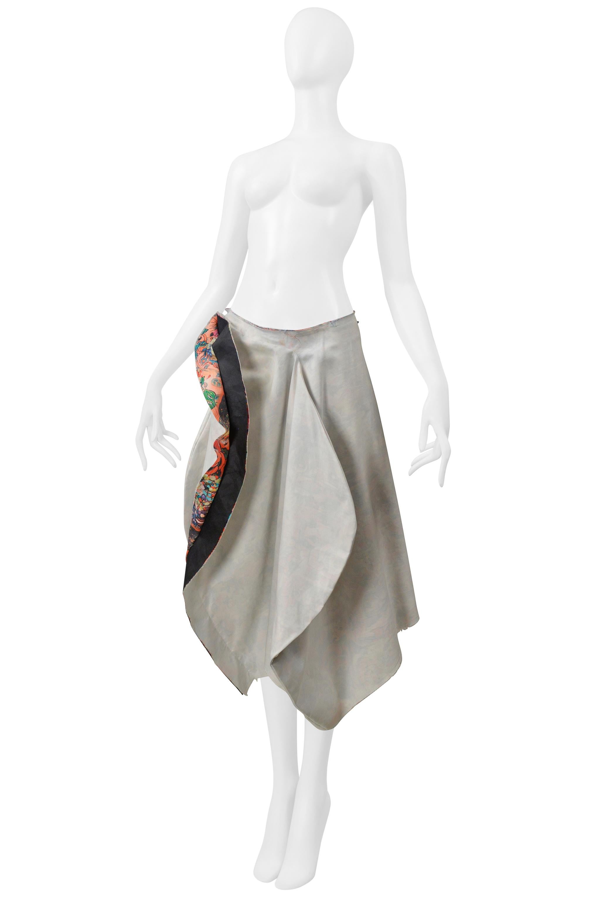 Gris Comme Des Garcons Jupe asymétrique en toile avec intérieur floral Ss 2004 en vente