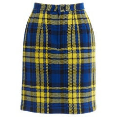 COMME DES GARCONS AW1990 blue yellow tartan plaid checked wool mini skirt S 24"