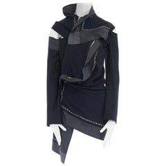 COMME DES GARCONS AW2003 deconstructed patchwork cut out zip pinstripe jacket M