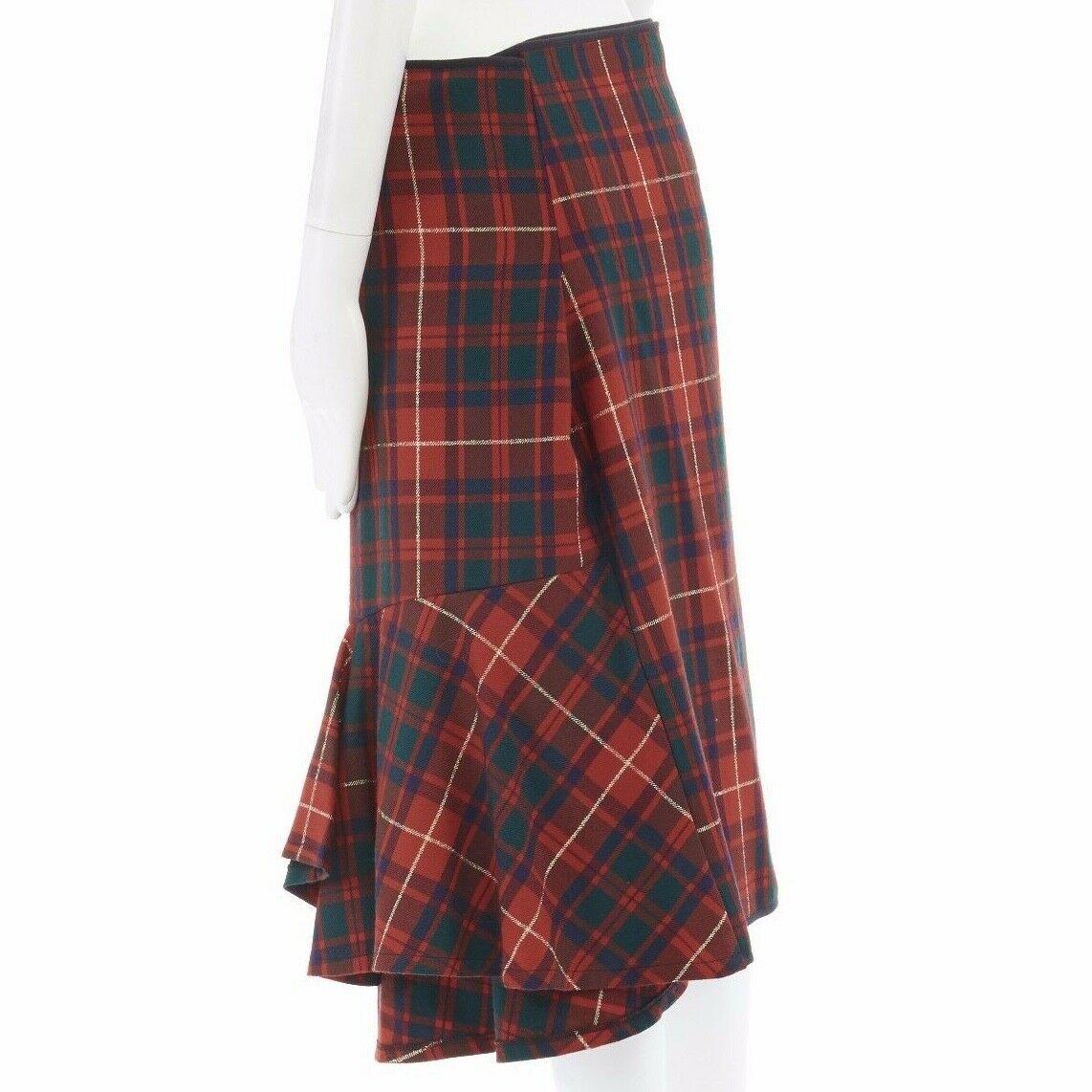 Women's COMME DES GARCONS AW99 punk red tartan plaid ruffle hem layered wrap pin skirt M