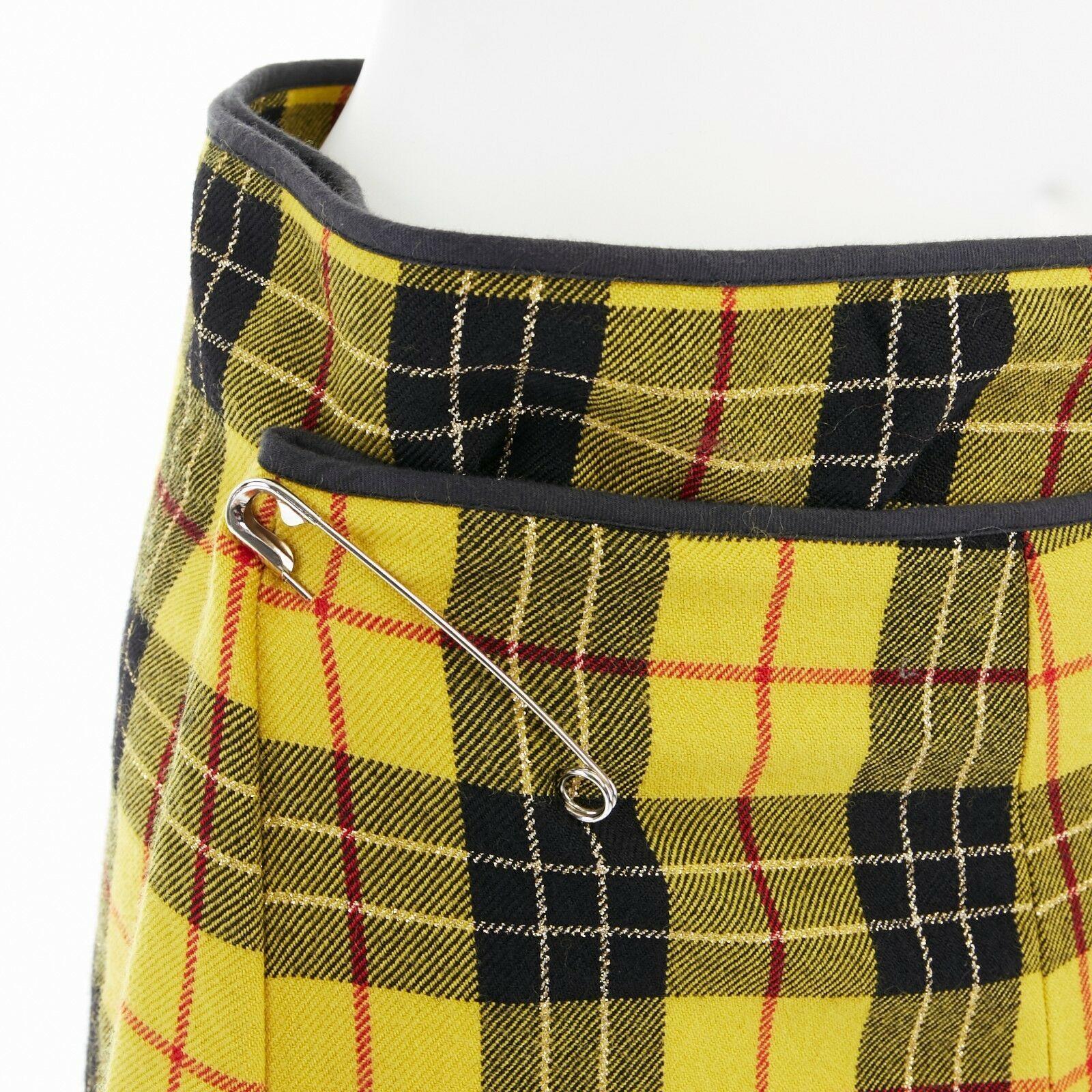 COMME DES GARCONS AW99 punk yellow tartan plaid ruffle hem layered wrap skirt M 2