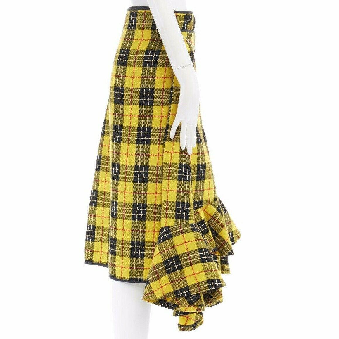 Yellow COMME DES GARCONS AW99 punk yellow tartan plaid ruffle hem layered wrap skirt M