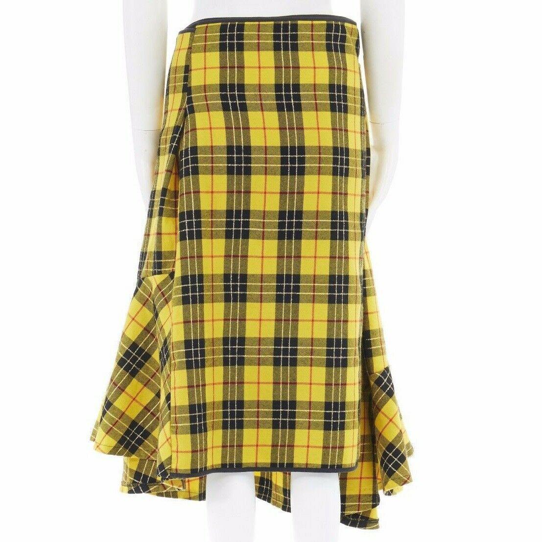 COMME DES GARCONS AW99 punk yellow tartan plaid ruffle hem layered wrap skirt M In Excellent Condition In Hong Kong, NT