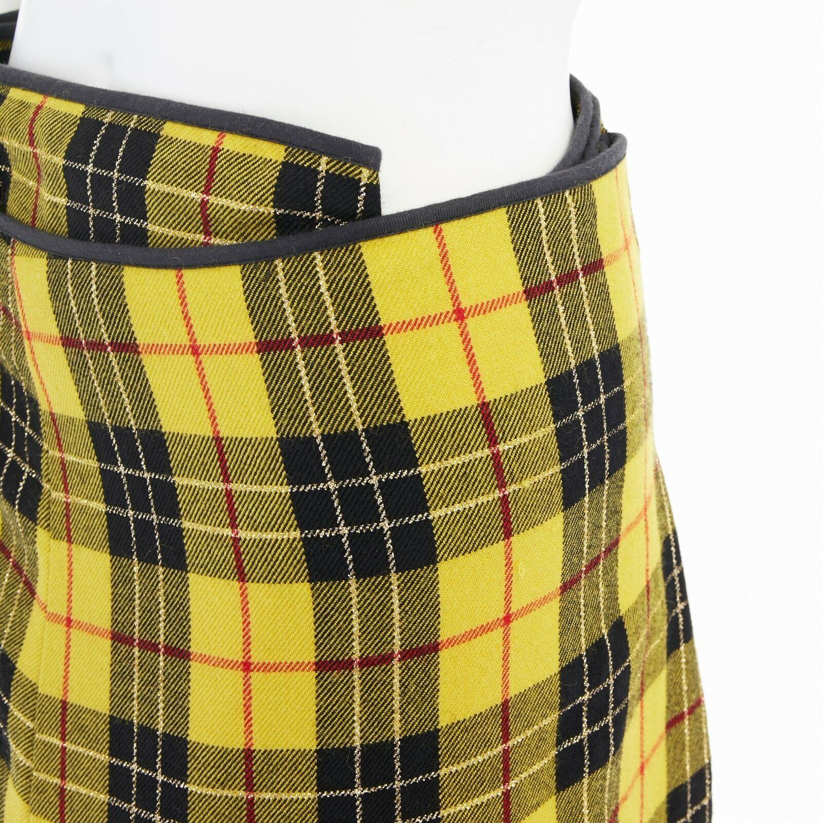 Women's COMME DES GARCONS AW99 punk yellow tartan plaid ruffle hem layered wrap skirt M