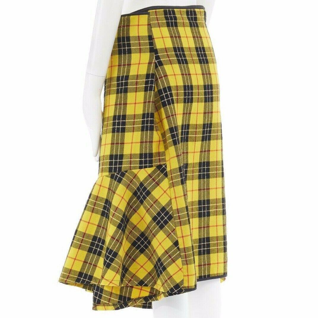 COMME DES GARCONS AW99 punk yellow tartan plaid ruffle hem layered wrap skirt M 1