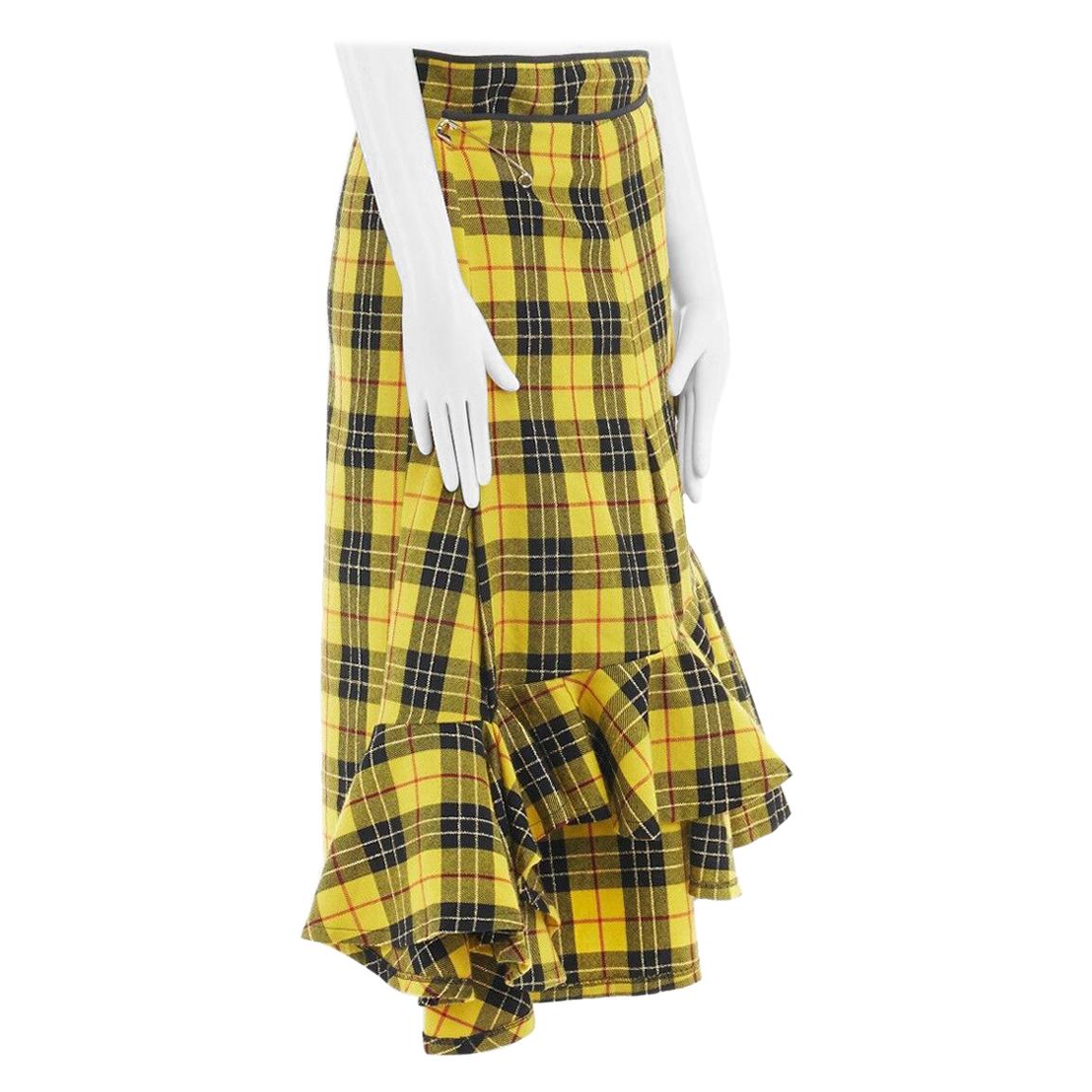 COMME DES GARCONS AW99 punk yellow tartan plaid ruffle hem layered wrap skirt M