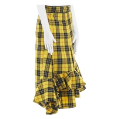 COMME DES GARCONS AW99 punk yellow tartan plaid ruffle hem layered wrap skirt M