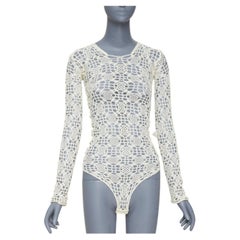 COMME DES GARCONS beige nylon braided crochet open knit mesh bodysuit leotard