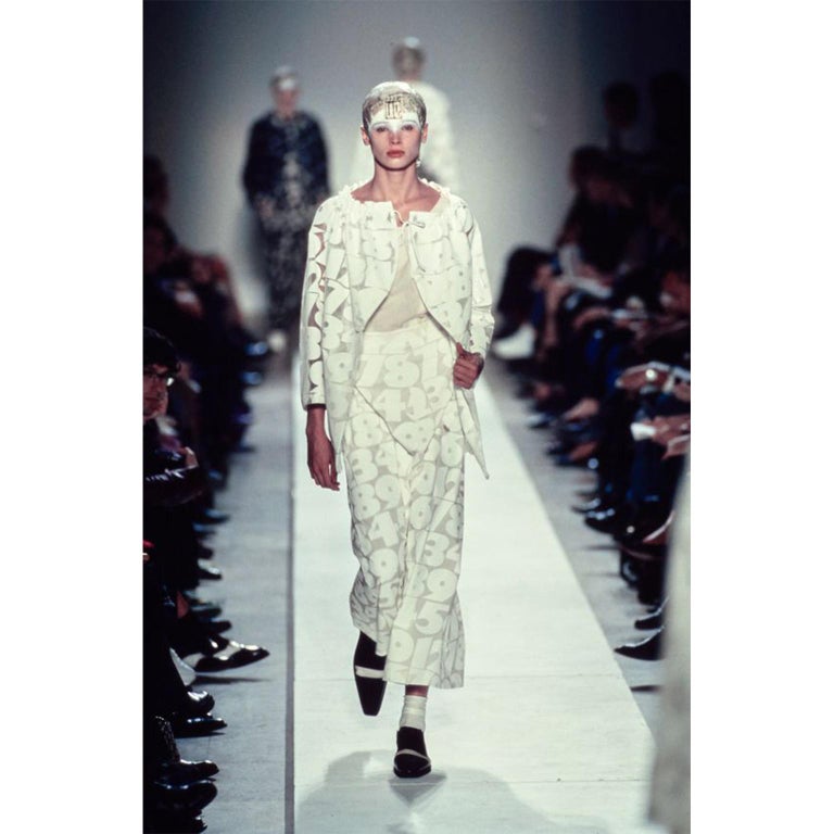 Comme des Garcons Beige White Number Printed Skirt AD 2001 For