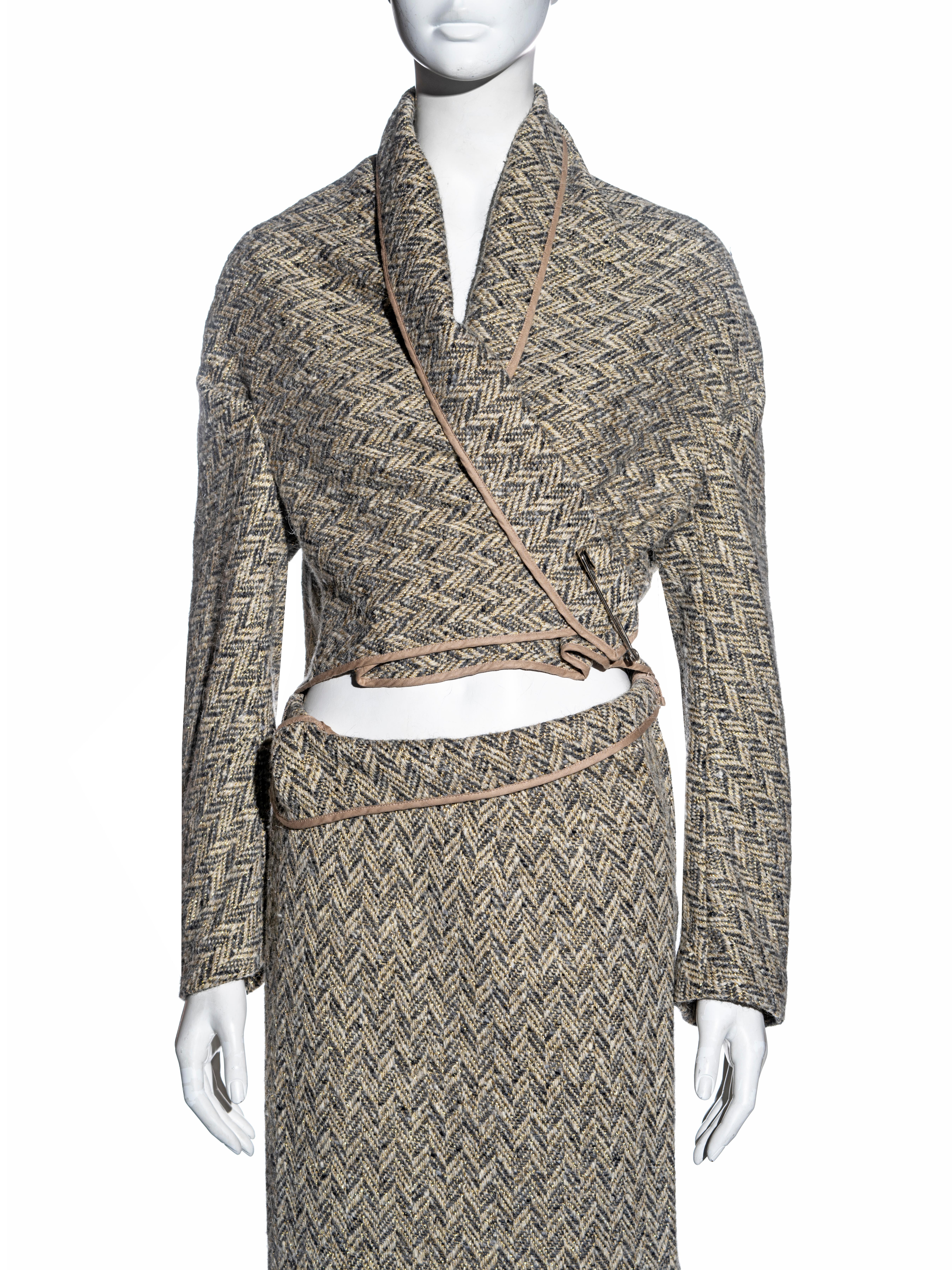 Gray Comme des Garçons bias-cut herringbone tweed skirt suit, fw 1999 For Sale