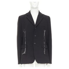 COMME DES GARCONS BLACK 2018 distressed ripped slit waist padded blazer jacket L