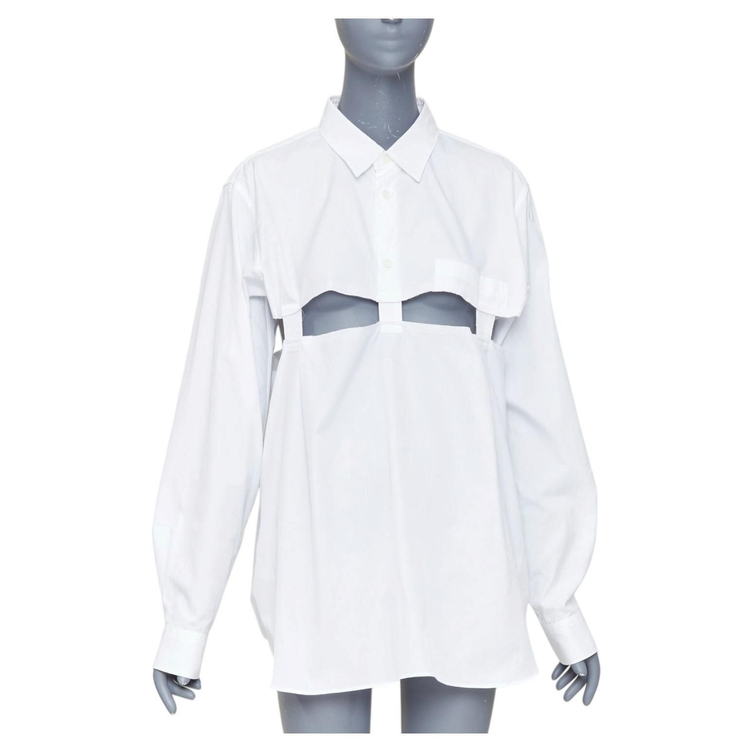 COMME DES GARCONS BLACK 2023: camicia a maniche lunghe in cotone bianco con bordi grezzi e cut-out, taglia L
