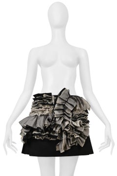 Comme Des Garcons Black And Gray Pleated Skirt With Ruffles And Leather Buckles