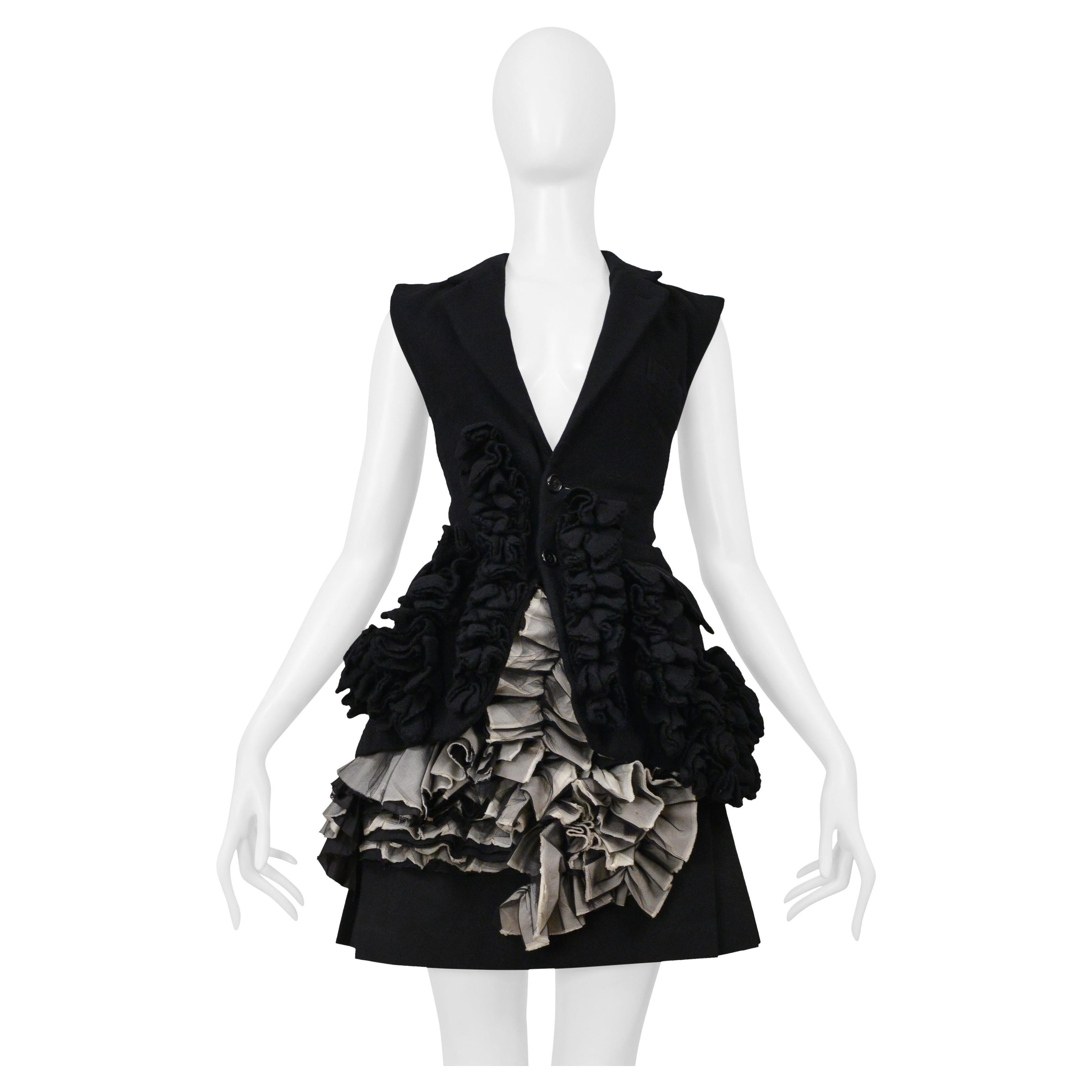Comme Des Garcons Black And Gray Pleated Skirt With Ruffles And Leather Buckles