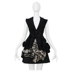 Comme Des Garcons Black And Gray Pleated Skirt With Ruffles And Leather Buckles
