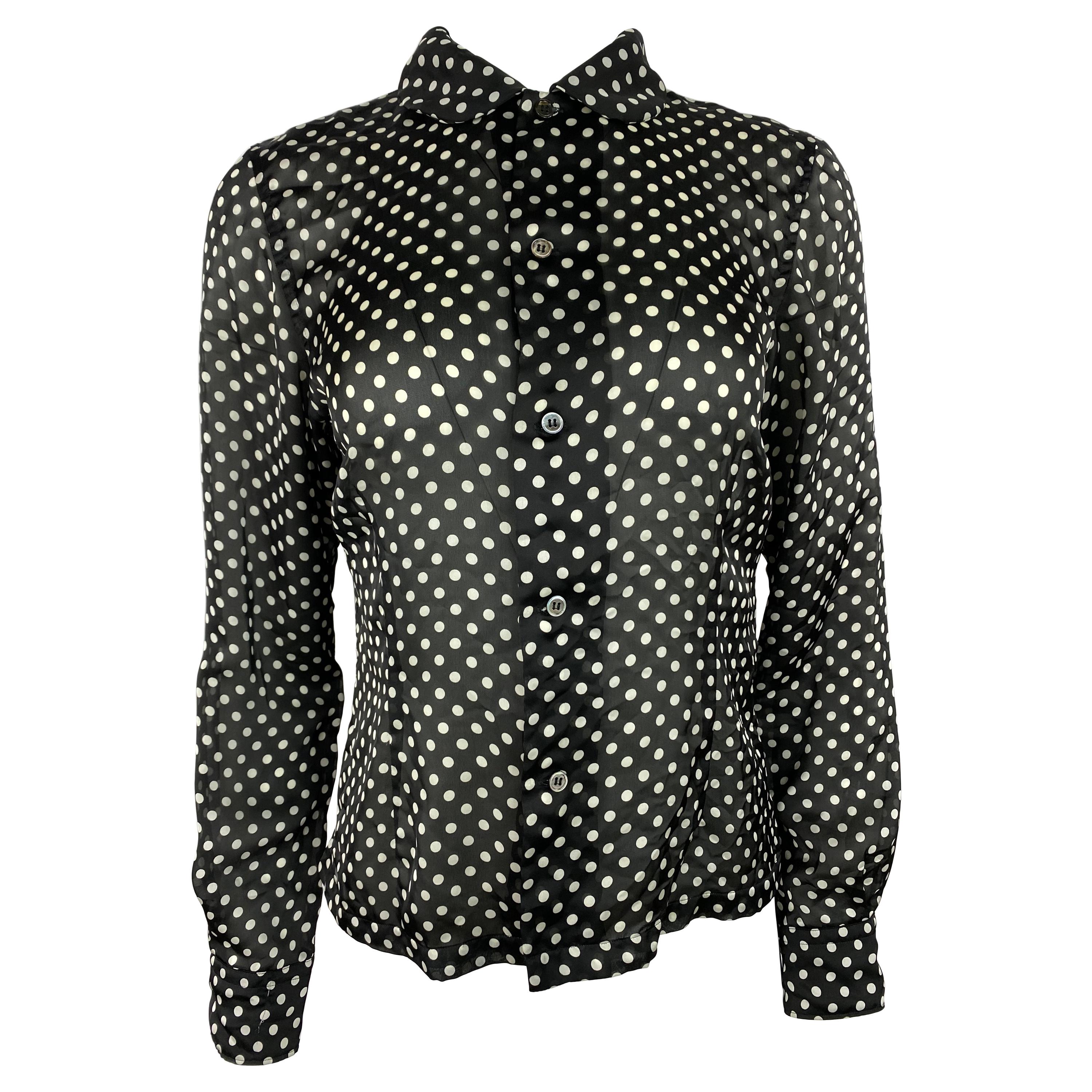 Comme des Garcons Black and White Polka Dot Blouse Top, Size Small For Sale