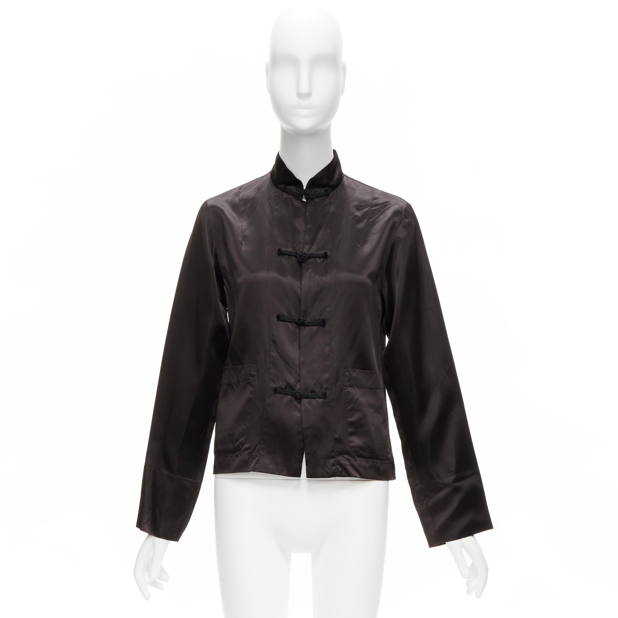 COMME DES GARCONS BLACK Chinese butterfly knot buttons satin boxy qipao shirt S 6