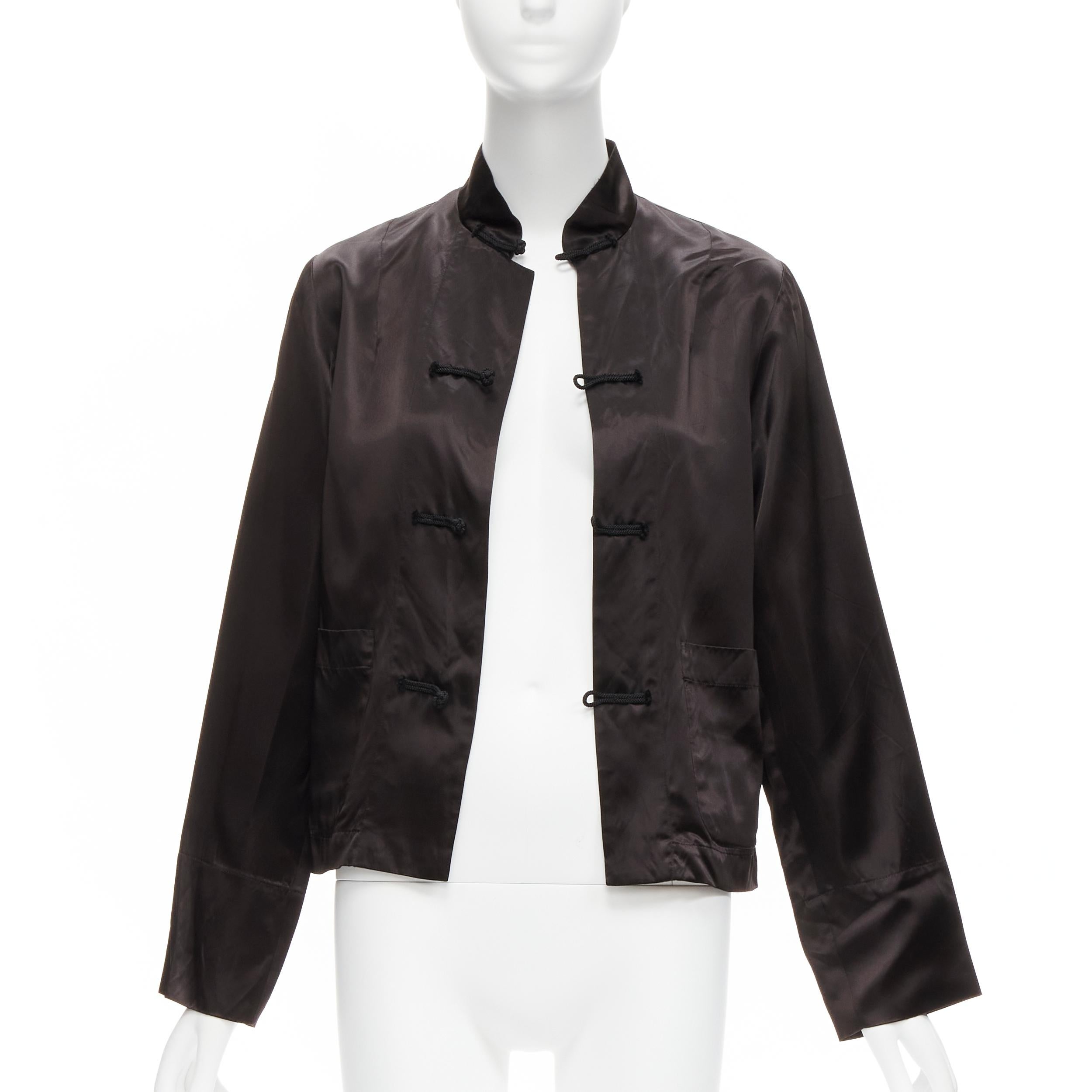 Black COMME DES GARCONS BLACK Chinese butterfly knot buttons satin boxy qipao shirt S