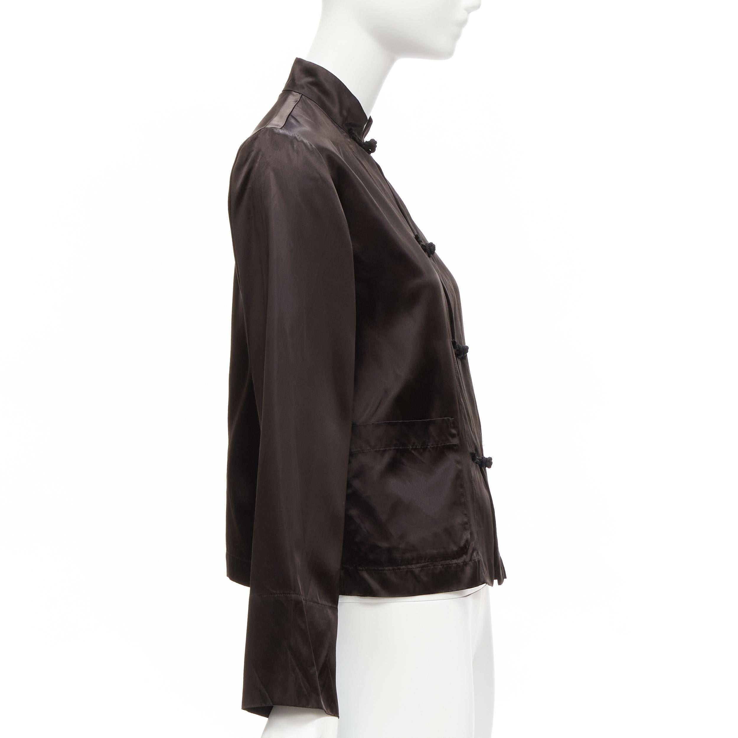 Women's COMME DES GARCONS BLACK Chinese butterfly knot buttons satin boxy qipao shirt S