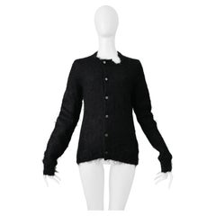 Comme Des Garcons - Maglione cardigan in mohair nero e consumato 2001-02