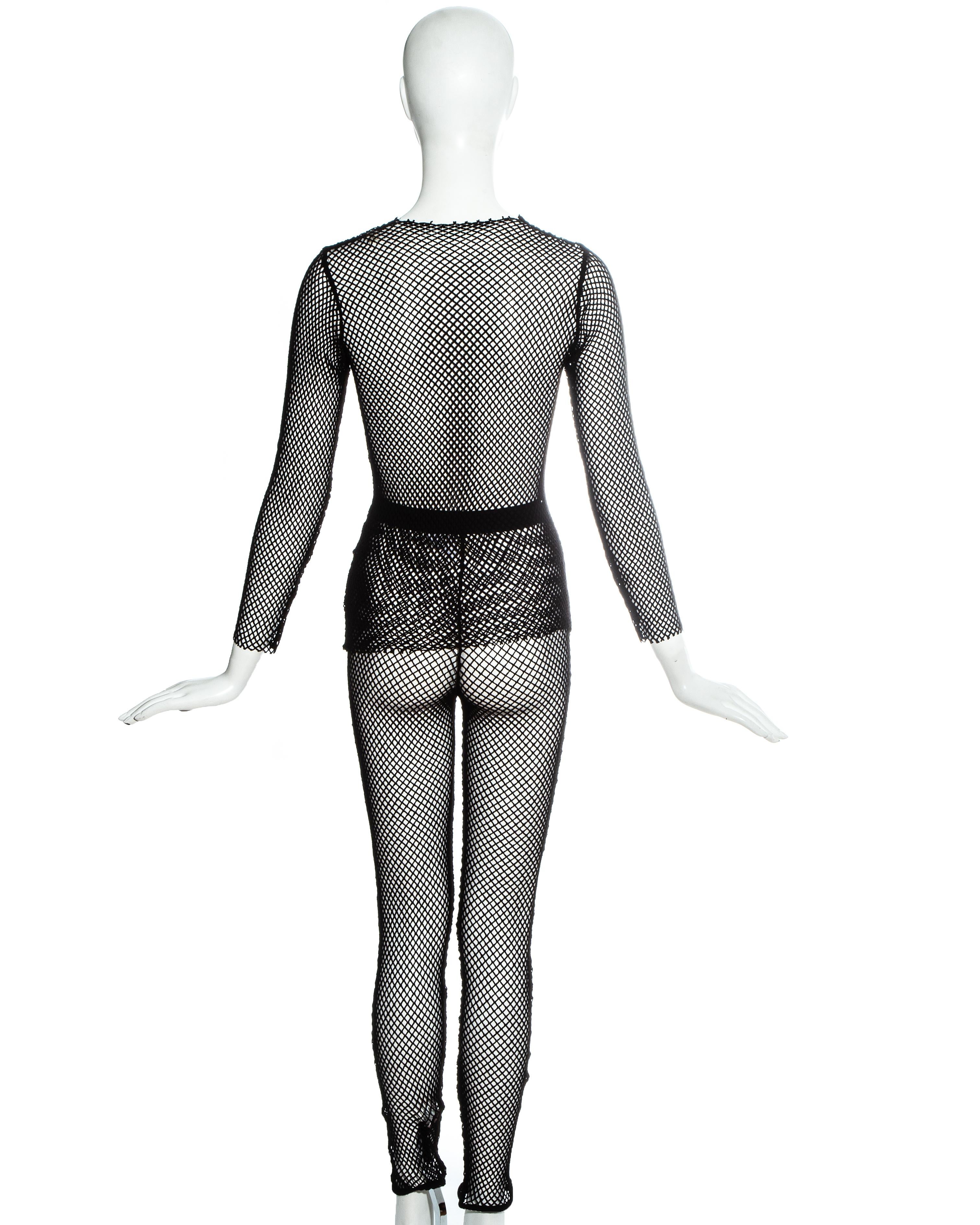 Women's Comme des Garçons black fishnet top and leggings set, fw 1991