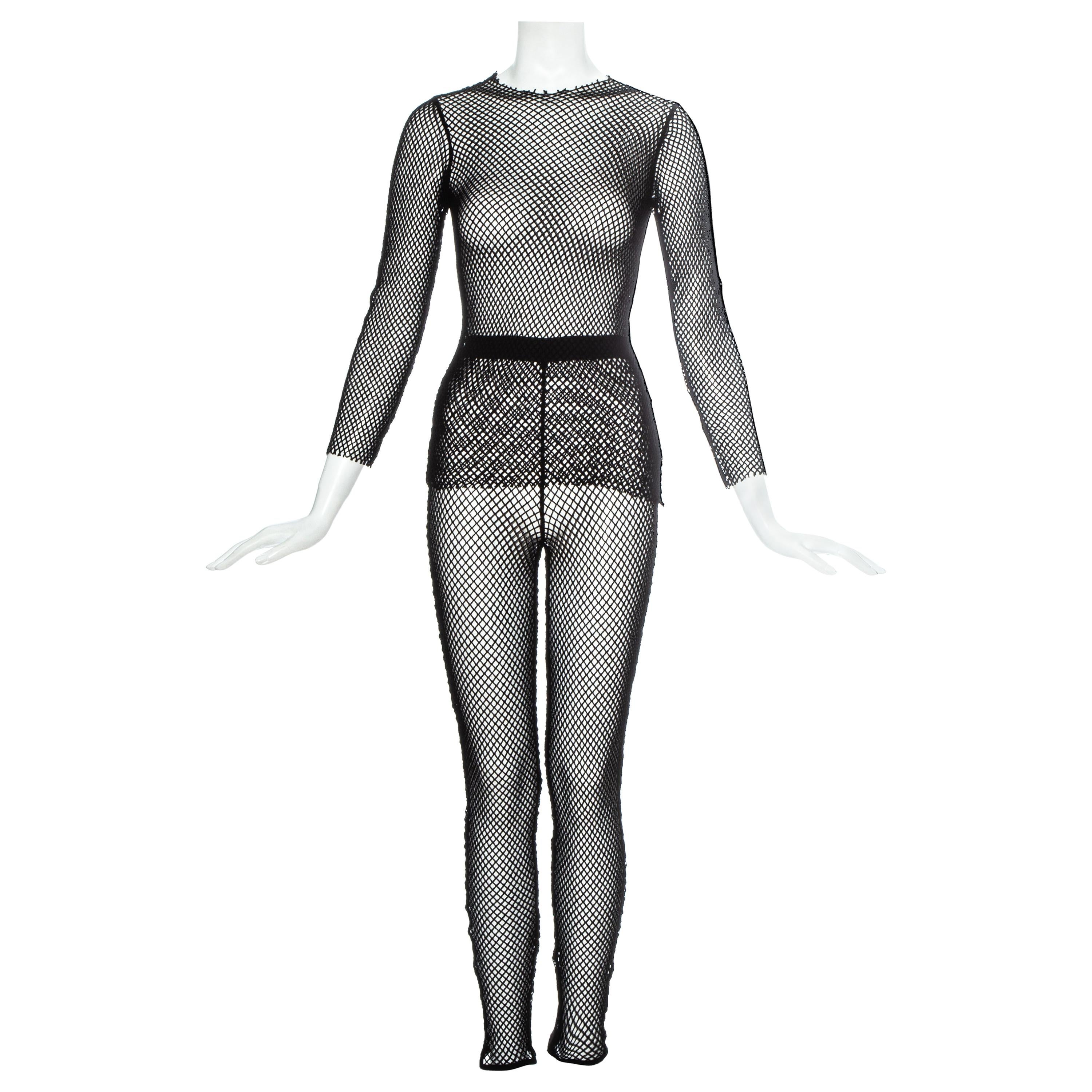 Comme des Garçons black fishnet top and leggings set, fw 1991