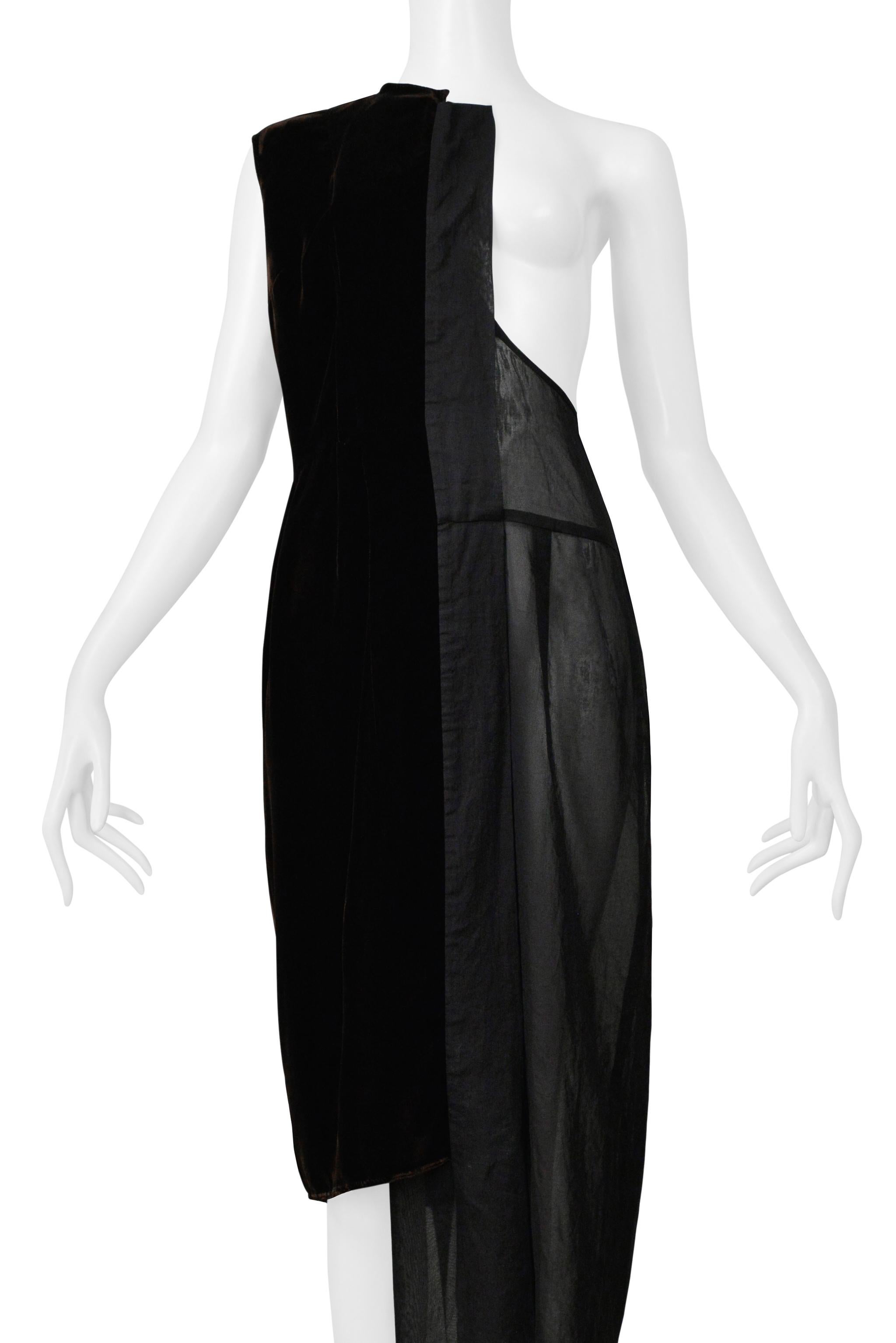 Noir Comme Des Garcons - Robe noire avec empiècements en velours marron 1998 en vente