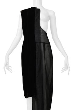 Comme Des Garcons Black Half Dress With Brown Velvet Panels 1998