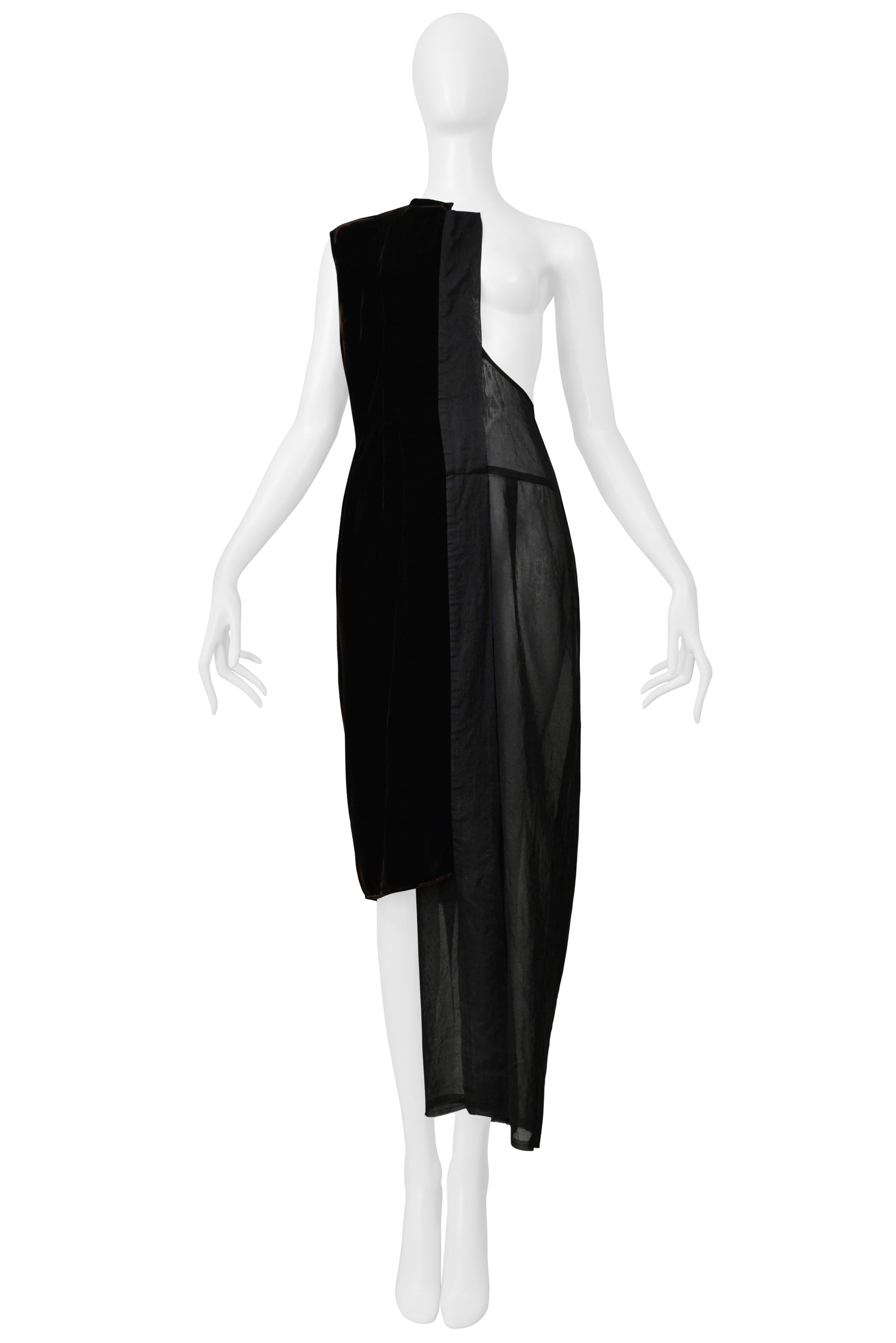 Comme Des Garcons - Robe noire avec empiècements en velours marron 1998 Excellent état - En vente à Los Angeles, CA