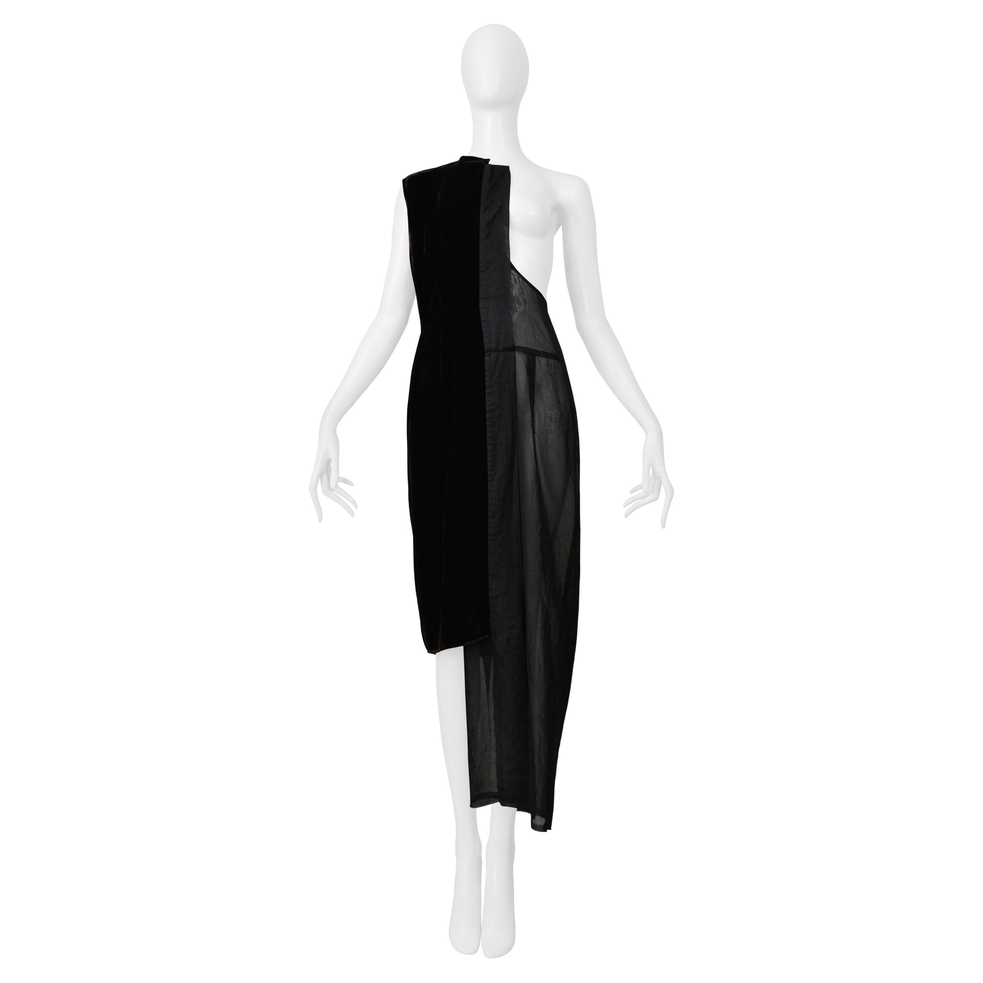 Comme Des Garcons - Robe noire avec empiècements en velours marron 1998 en vente